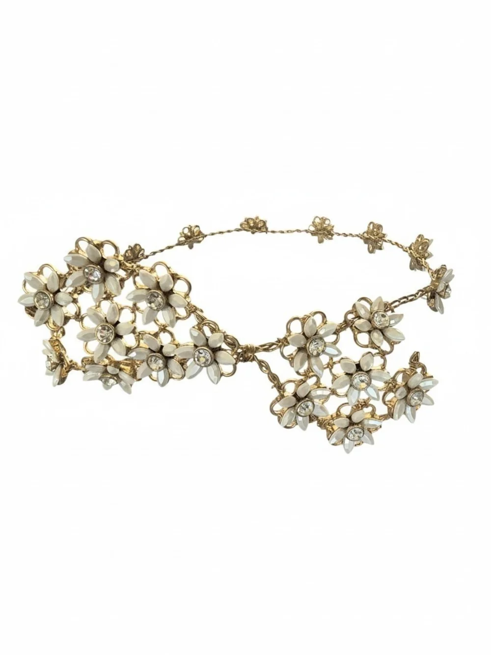 Gold and White Floral Crystal Hair Vine Headpiece